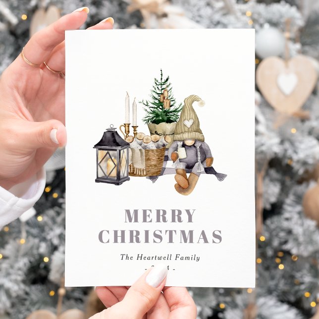 Watercolor Rustic Hygge Gnome Holiday Postcard (Creator Uploaded)