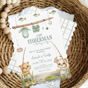 Watercolor Rustic Little Fisherman Baby Shower Invitation