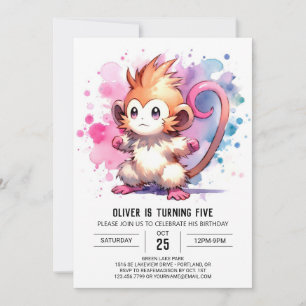 Watercolor Rustic Monkey Birthday Invitation