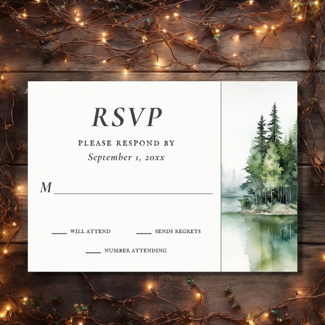 Watercolor Rustic Mountain Lake Forest Wedding RSVP Card (Front - Watercolor Rustic Mountain Lake Forest Wedding RSVP Card)