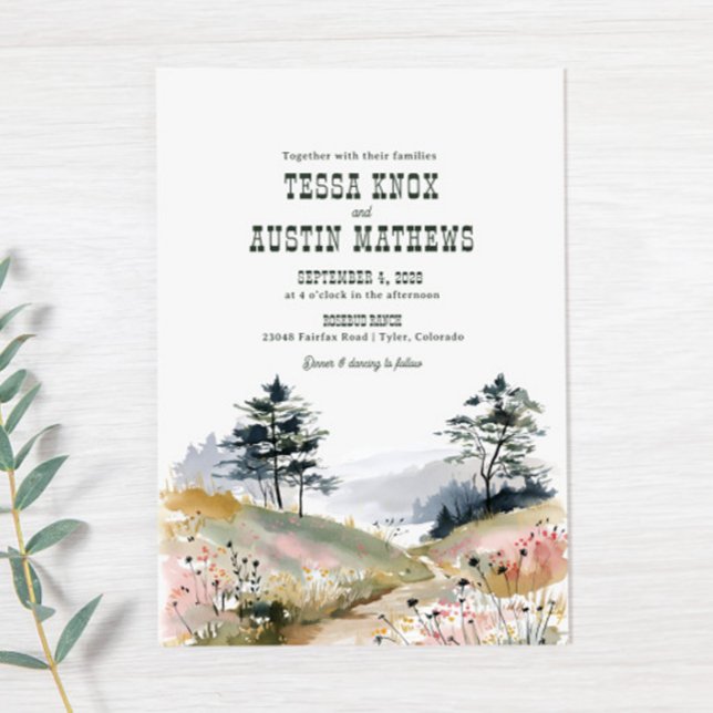 Watercolor Rustic Mountain Wedding Invitation (Creator Uploaded)