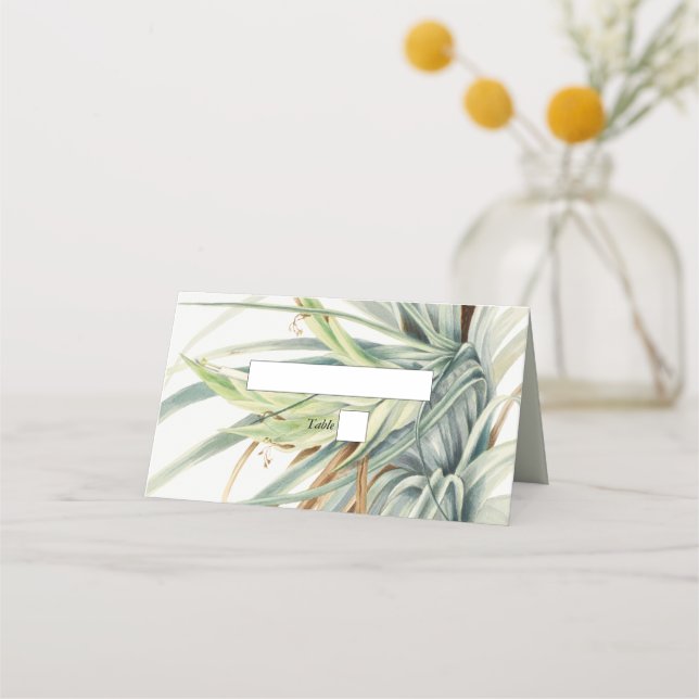 Watercolor Rustic Neutral Boho Botanical Wedding Place Card (Front)