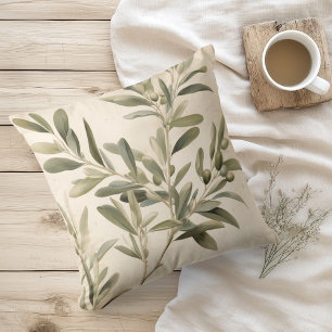 Watercolor Rustic Olive Branches Cushion
