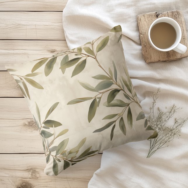 Watercolor Rustic Olive Branches Cushion (Creator Uploaded)