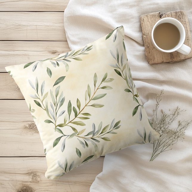 Watercolor Rustic Olive Branches Cushion (Creator Uploaded)