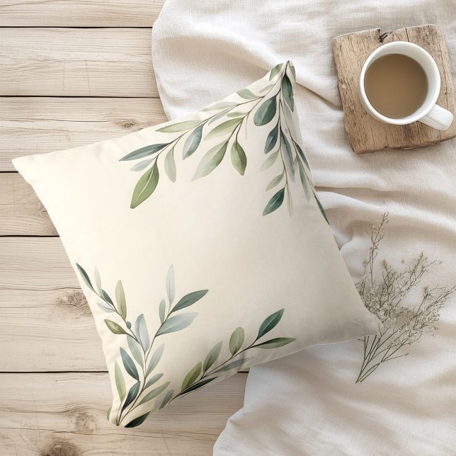 Watercolor Rustic Olive Branches Cushion (Creator Uploaded)