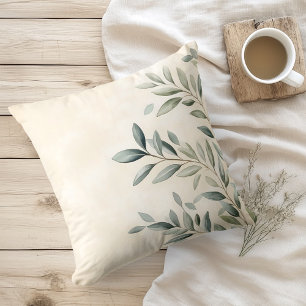 Watercolor Rustic Olive Branches Cushion