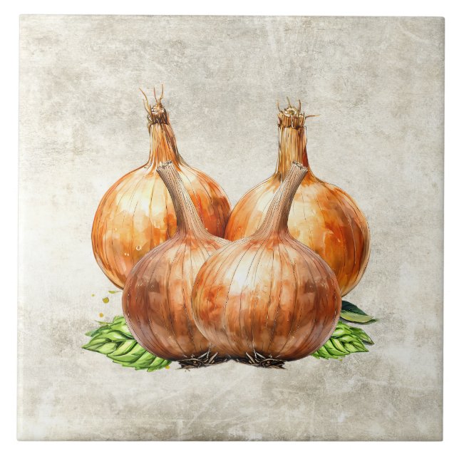 Watercolor Rustic Onion Faux Texture  Ceramic Tile (Front)