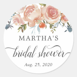 Watercolor Rustic Peach Floral Bridal Shower Favou Classic Round Sticker