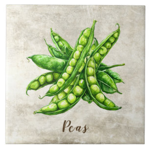 Watercolor Rustic Peas Faux Texture Ceramic Tile
