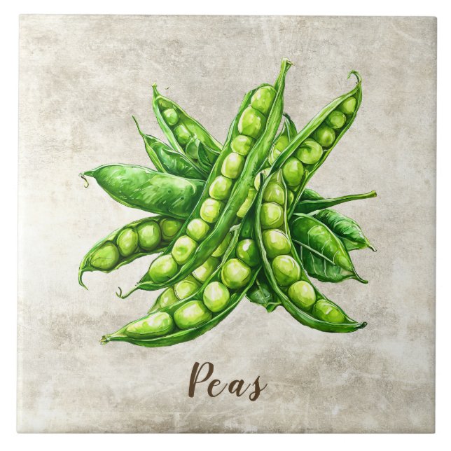 Watercolor Rustic Peas Faux Texture  Ceramic Tile (Front)