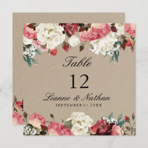 Watercolor Rustic Peony Floral Table + Menu Card