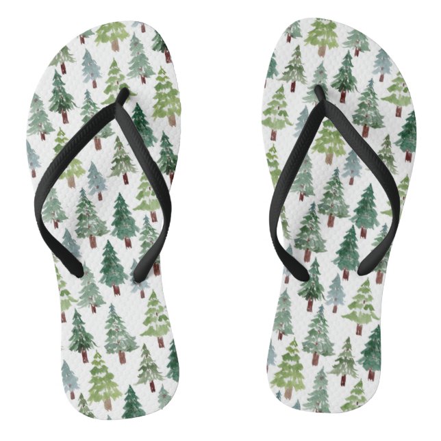  Watercolor Rustic Pine Tree Winter Forest   Thongs (Footbed)