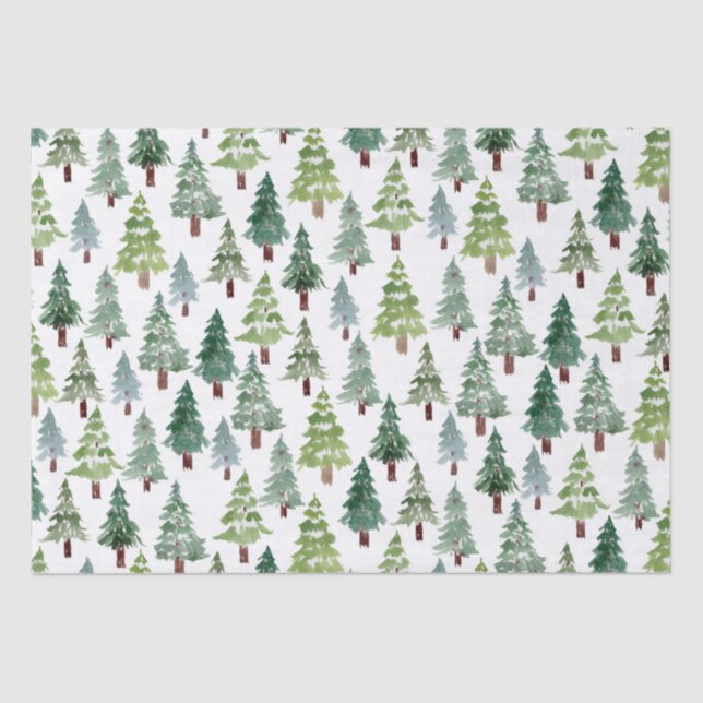  Watercolor Rustic Pine Tree Winter Forest  Tissue Paper (Front)