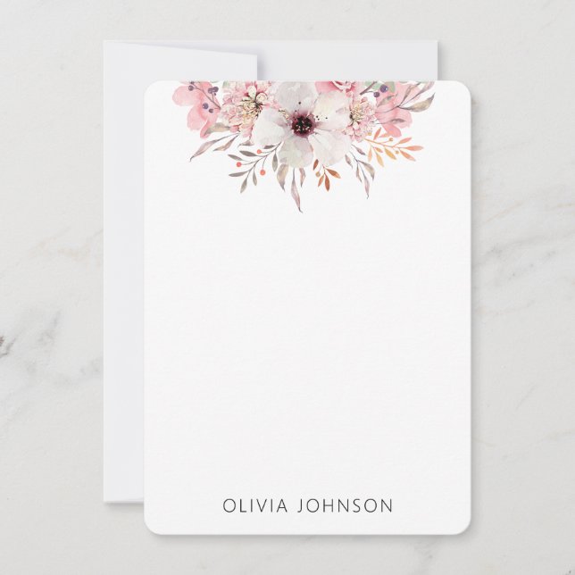 Watercolor Rustic Pink Floral Personalised Card (Front)