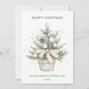 Watercolor Rustic Potted Christmas Tree Business Holiday Card