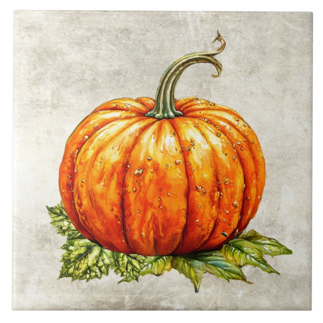 Watercolor Rustic Pumpkin Faux Texture  Ceramic Tile (Front)