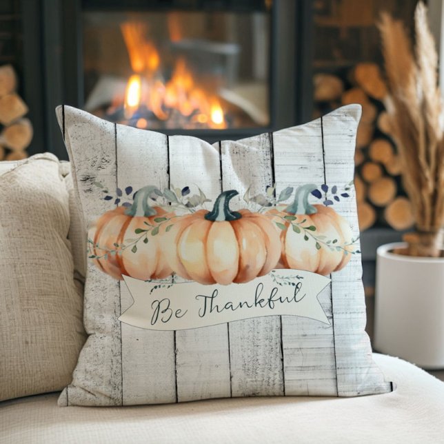 Watercolor Rustic Pumpkins Cushion (Watercolor Rustic Pumpkins Throw Pillow)