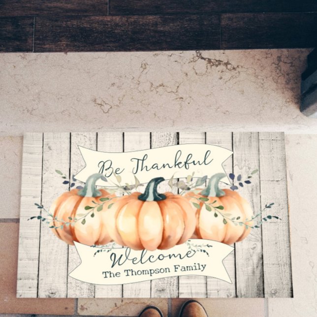 Watercolor Rustic Pumpkins Personalised Doormat (Watercolor Rustic Pumpkins Personalized Doormat)