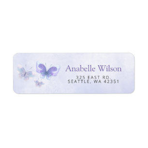 Watercolor Rustic Purple Lilac Butterflies Return Address Label