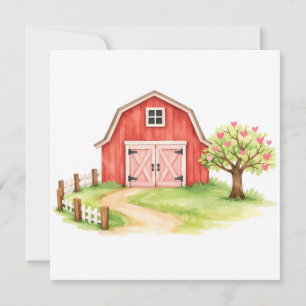 Watercolor Rustic Red Country Barn  Card
