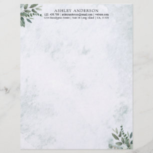 Watercolor Rustic Sage Greenery Leaves Custom Letterhead