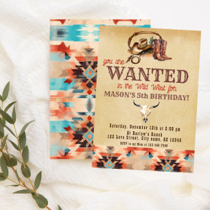 Watercolor Rustic Southwestern Cowboy Birthday Invitation