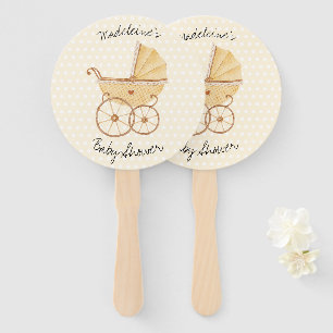 Watercolor Rustic Stroller Pram Baby Shower  Hand Fan