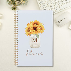 Watercolor Rustic Sunflower Bouquet in Mason Jar Planner