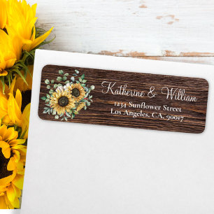 Watercolor Rustic Sunflower Bouquet Wooden Return Address Label