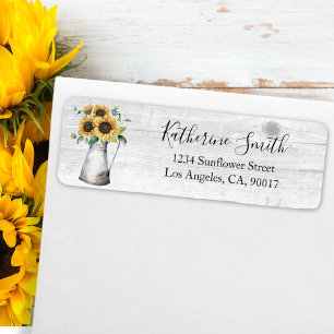 Watercolor Rustic Sunflower Vase Return Address Return Address Label