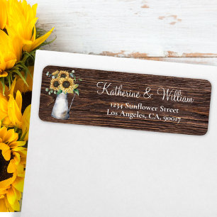 Watercolor Rustic Sunflower Vase Wooden Return Address Label