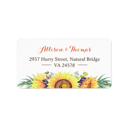 Watercolor Rustic Sunflowers Stylish Wedding Address Label
