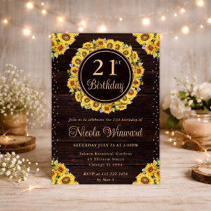 Watercolor Rustic Sunflowers Wreath Birthday Invitation