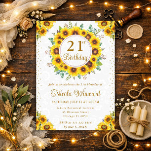 Watercolor Rustic Sunflowers Wreath Birthday Invitation