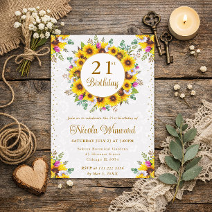 Watercolor Rustic Sunflowers Wreath Birthday Invitation