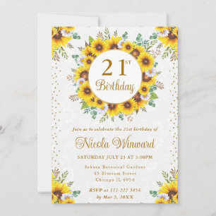 Watercolor Rustic Sunflowers Wreath Birthday Invitation
