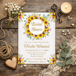 Watercolor Rustic Sunflowers Wreath Bridal Shower Invitation
