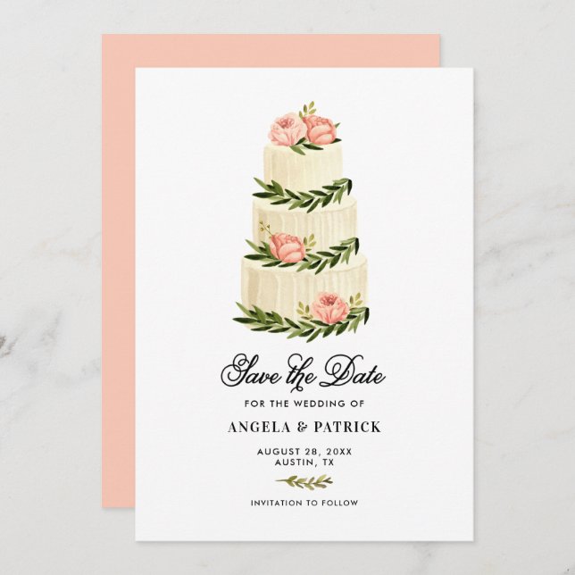 Watercolor Rustic Tiered Cake Save The Date (Front/Back)