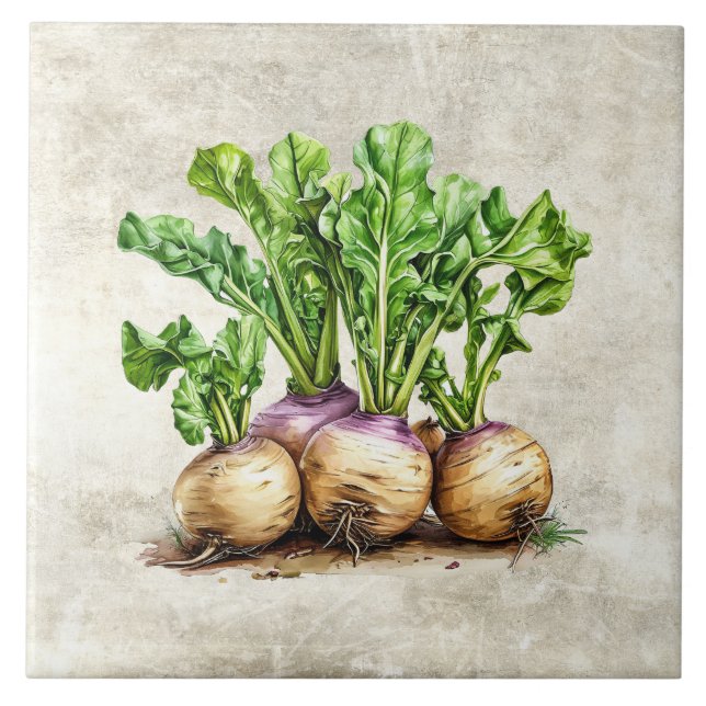 Watercolor Rustic Turnips Faux Texture  Ceramic Tile (Front)