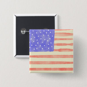 Watercolor rustic USA American flag 15 Cm Square Badge