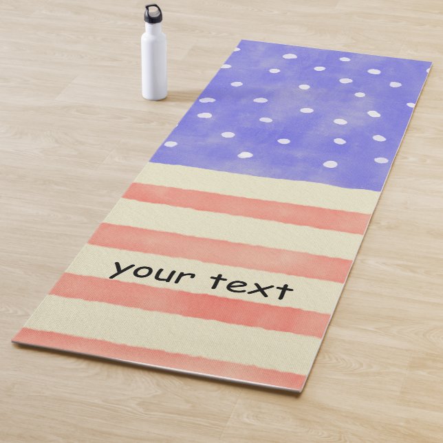 Watercolor rustic USA American flag Custom text Yoga Mat (In Situ)