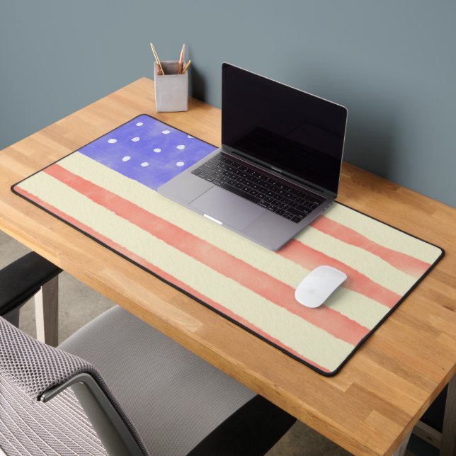 Watercolor rustic USA American flag Desk Mat (Office 2)