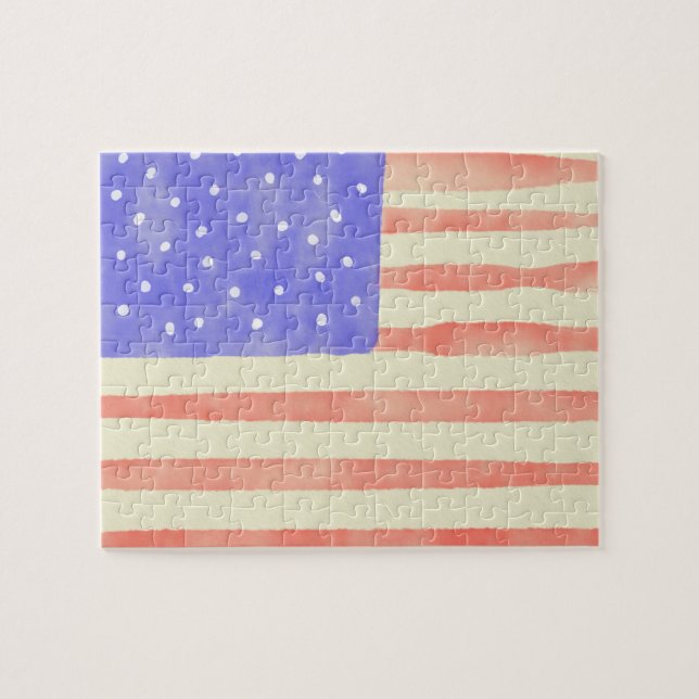 Watercolor rustic USA American flag Jigsaw Puzzle (Horizontal)