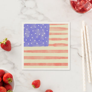 Watercolor rustic USA American flag Napkin