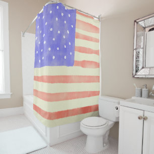 Watercolor rustic USA American flag Shower Curtain