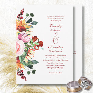 Watercolor Rustic Wildflower Autumn Spring Wedding Invitation
