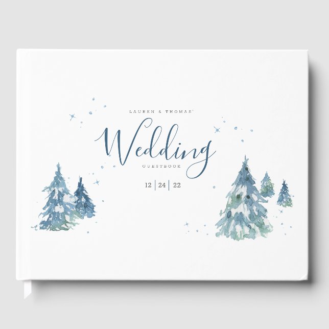 Watercolor Rustic Winter Tree Wedding Guest Book (Front)