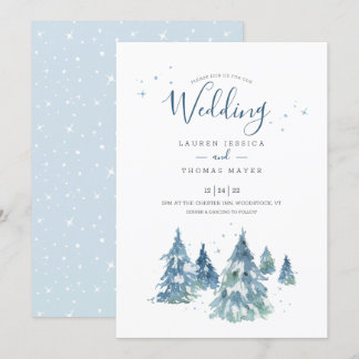 Watercolor Rustic Winter Tree Wedding Invitation