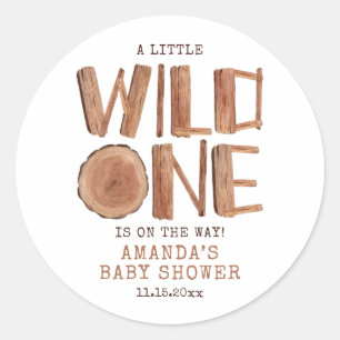 Watercolor Rustic Wood Wild One Baby Shower  Classic Round Sticker